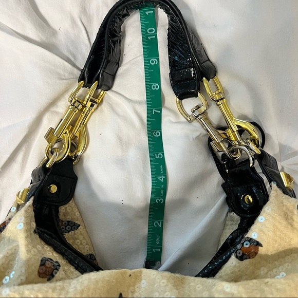 VINTAGE Betsy Johnson Black Brown Leopard Print Sequin Hobo Shoulder Bag Purse - Picture 12 of 12